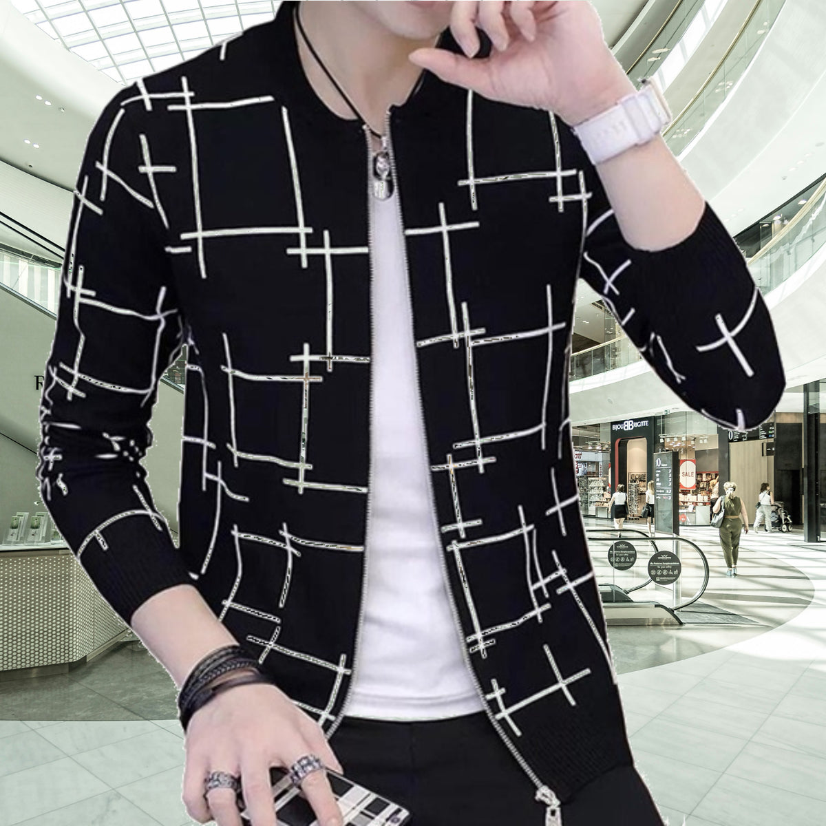 Fashionable & Premium Quality - Stay Stylish with a Black Lining Printed Zipper Jacket