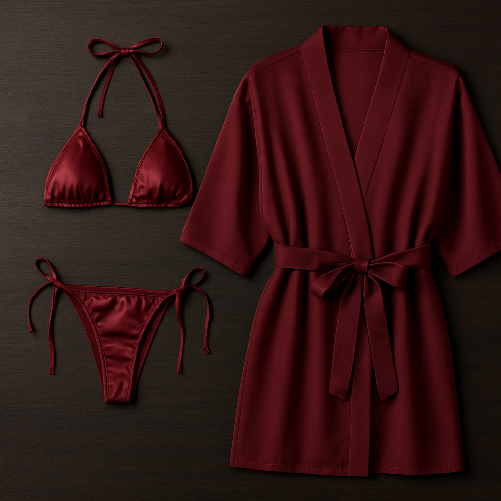 3-Piece Swimwear & Lounge Set for Women – Monokini, Bikini & Sheer Robe | Free Size